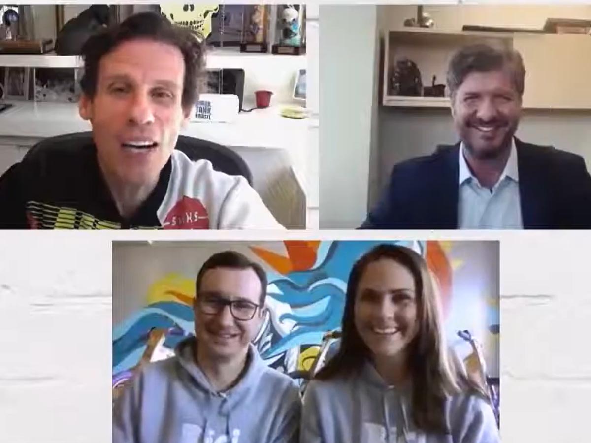 Fundadores da Biciquetinha no Shark Tank Brasil com Caito Maia e Guilherme Gatti